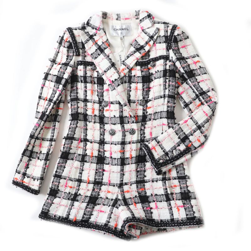 CHANEL 20S P64167 White Black Pink Orange Jacket Style Tweed Jumpsuit/all-in-one