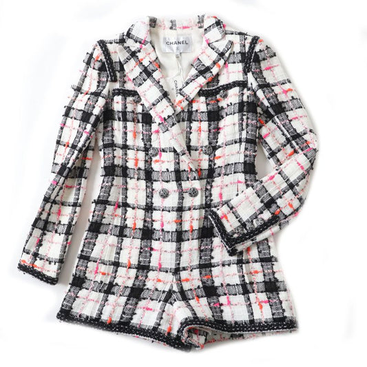 CHANEL 20S P64167 White Black Pink Orange Jacket Style Tweed Jumpsuit/all-in-one