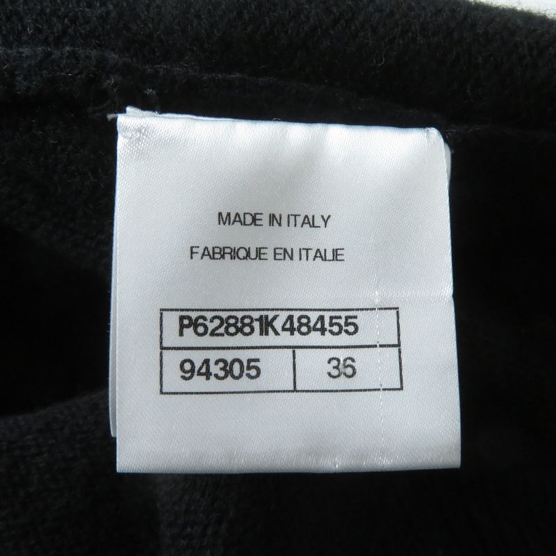 CHANEL P62881 100% Cashmere Off-shoulder Long Sleeve Knit With Logo Plate Black