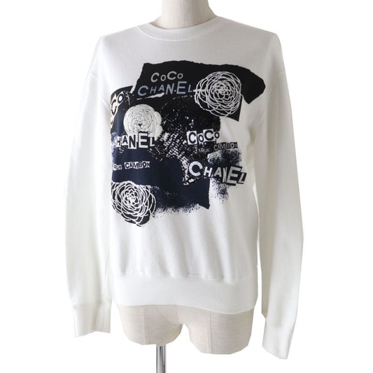 CHANEL 20P P63298 Graphic Logo Sweatshirt Full Logo Pullover White XS Made In