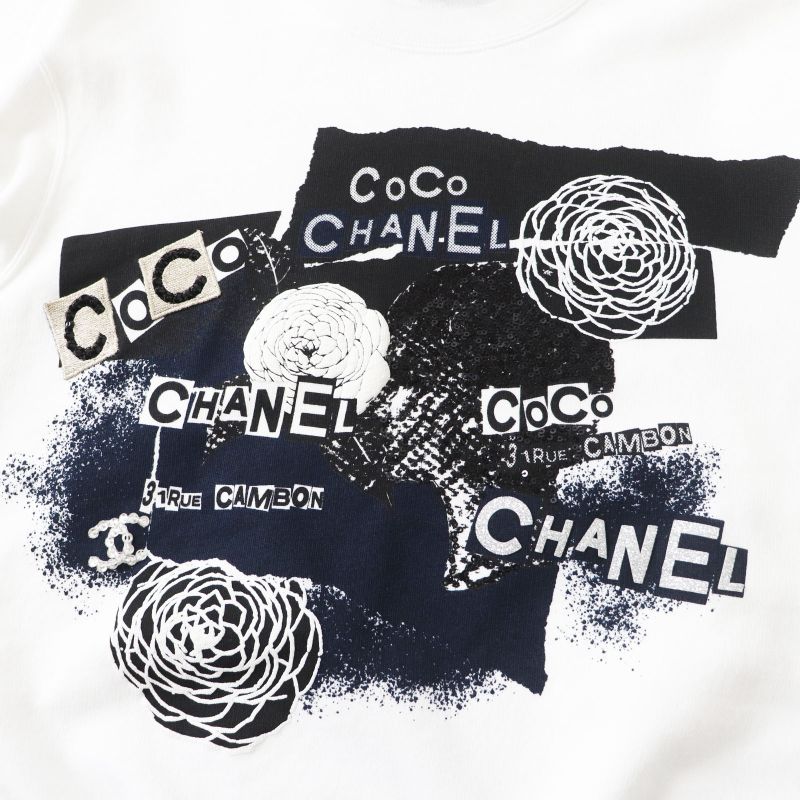 CHANEL 20P P63298 Graphic Logo Sweatshirt Full Logo Pullover White XS Made In