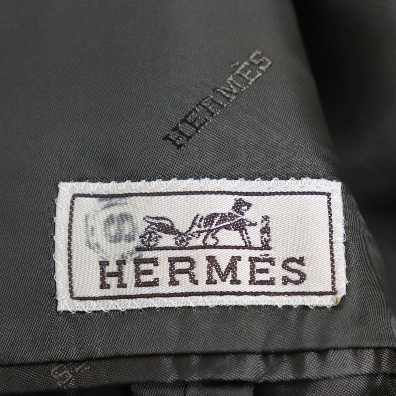 Hermes Wool Fly Front Woven Pattern Embroidered Logo Lining Chester Coat Long