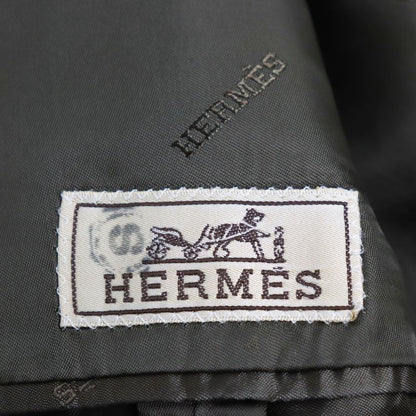 Hermes Wool Fly Front Woven Pattern Embroidered Logo Lining Chester Coat Long