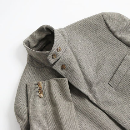 Hermes Wool Fly Front Woven Pattern Embroidered Logo Lining Chester Coat Long