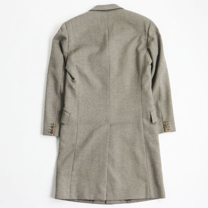 Hermes Wool Fly Front Woven Pattern Embroidered Logo Lining Chester Coat Long