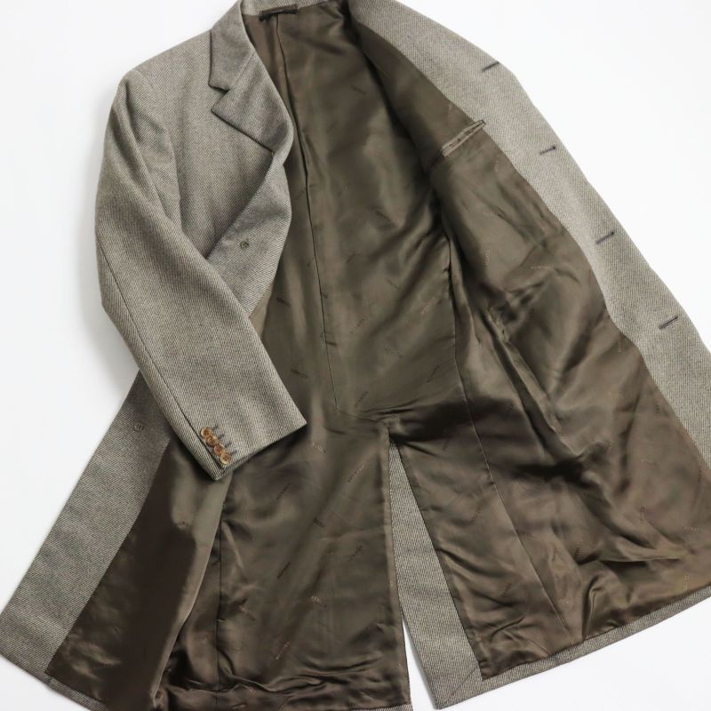 Hermes Wool Fly Front Woven Pattern Embroidered Logo Lining Chester Coat Long