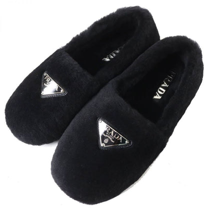 Prada 1s727 Triangle Logo Plate Mouton Flat Shoes/ballerina Flats Women's Black