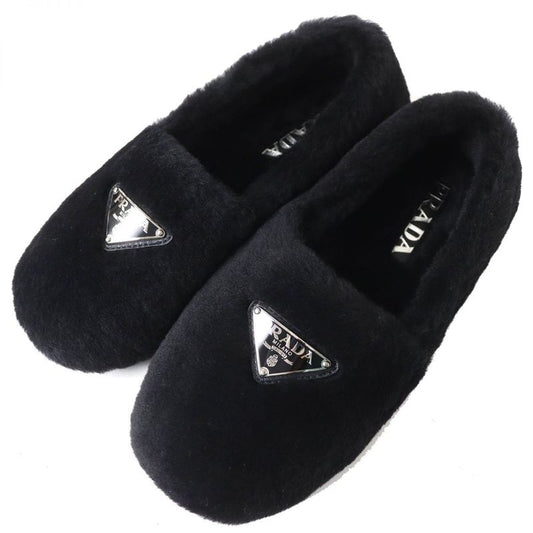 Prada 1s727 Triangle Logo Plate Mouton Flat Shoes/ballerina Flats Women's Black