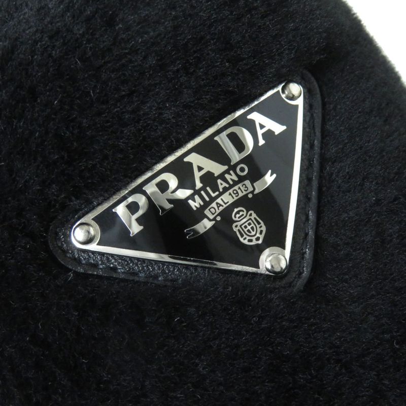 Prada 1s727 Triangle Logo Plate Mouton Flat Shoes/ballerina Flats Women's Black