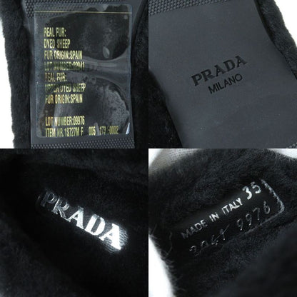 Prada 1s727 Triangle Logo Plate Mouton Flat Shoes/ballerina Flats Women's Black