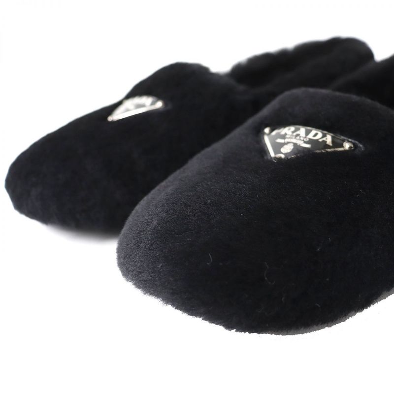 Prada 1s727 Triangle Logo Plate Mouton Flat Shoes/ballerina Flats Women's Black