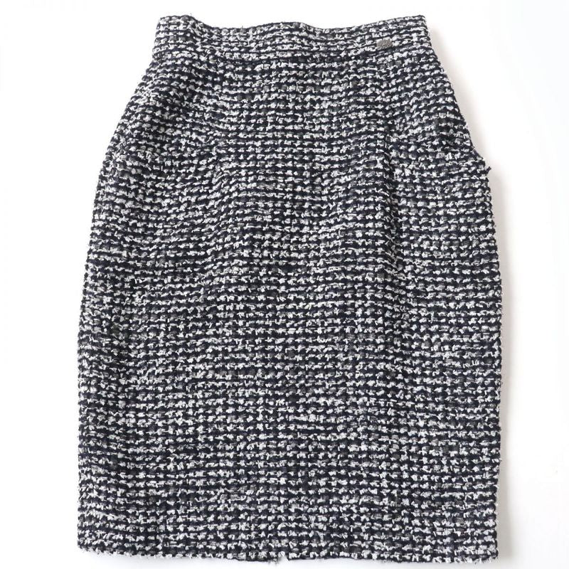 CHANEL P47766 Lined Silk With Coco Mark Buttons Knee-length Ribbon Tweed