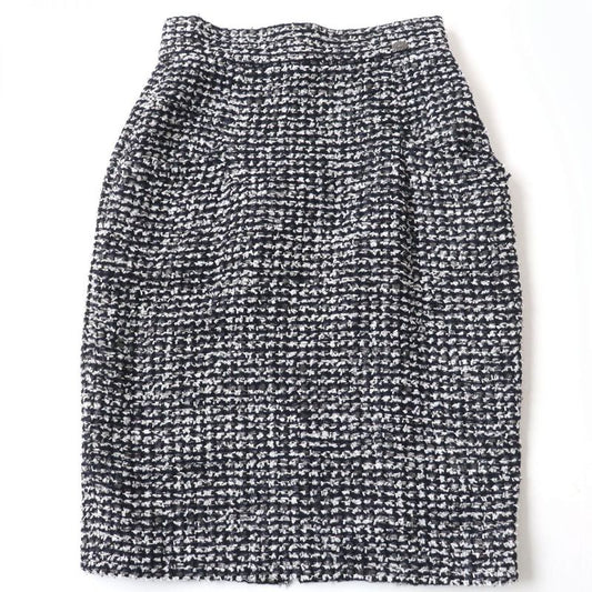 CHANEL P47766 Lined Silk With Coco Mark Buttons Knee-length Ribbon Tweed