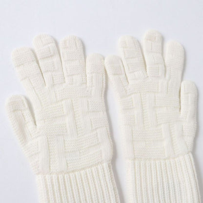 Hermes Women's 100% Wool Knit Gloves/gloves With Serie Plate H Pattern Knit