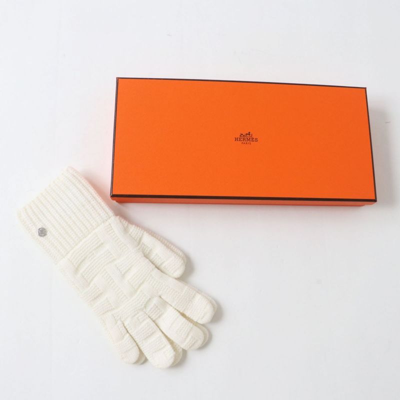 Hermes Women's 100% Wool Knit Gloves/gloves With Serie Plate H Pattern Knit