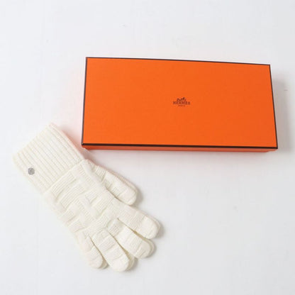 Hermes Women's 100% Wool Knit Gloves/gloves With Serie Plate H Pattern Knit