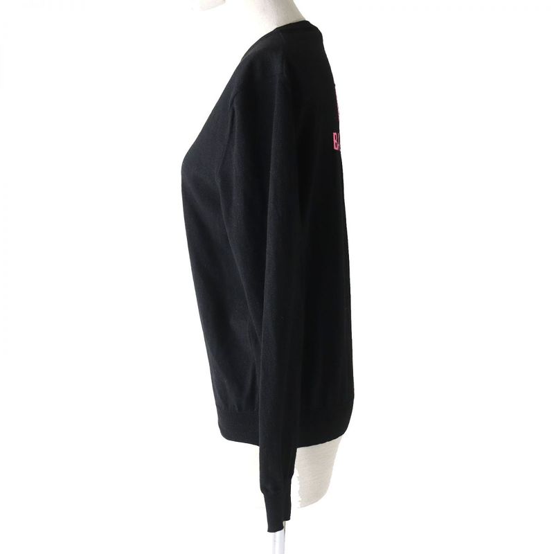 Balenciaga 2019 583093 Back Logo 100% Wool Knit Top/sweater Black S
