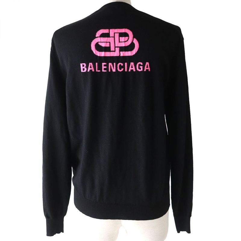Balenciaga 2019 583093 Back Logo 100% Wool Knit Top/sweater Black S