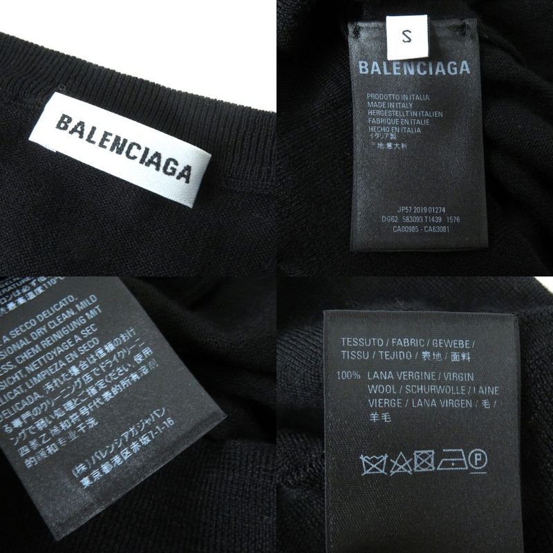 Balenciaga 2019 583093 Back Logo 100% Wool Knit Top/sweater Black S