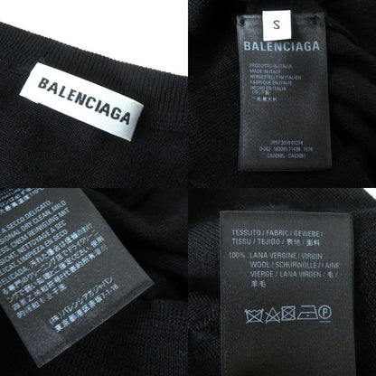 Balenciaga 2019 583093 Back Logo 100% Wool Knit Top/sweater Black S