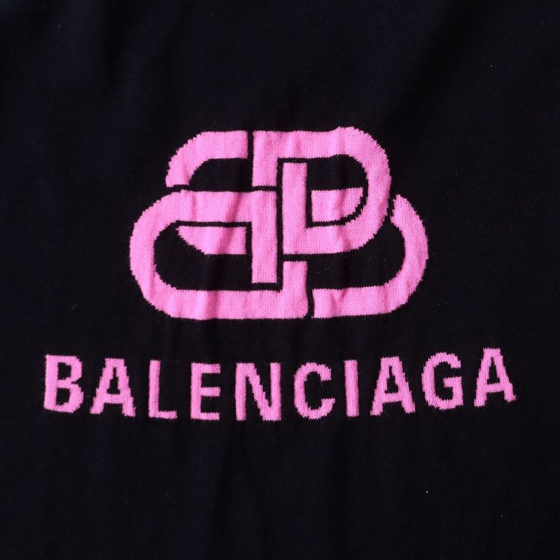 Balenciaga 2019 583093 Back Logo 100% Wool Knit Top/sweater Black S