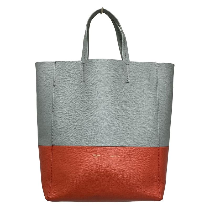 Celine Bertical Cabas Small Light Blue And Red Leather Tote Bag