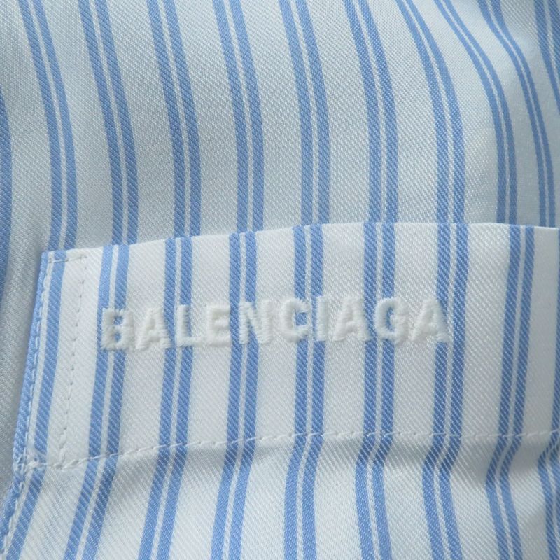 20 Balenciaga 659507 Logo Embroidered Striped Long Sleeve Cupro Shirt