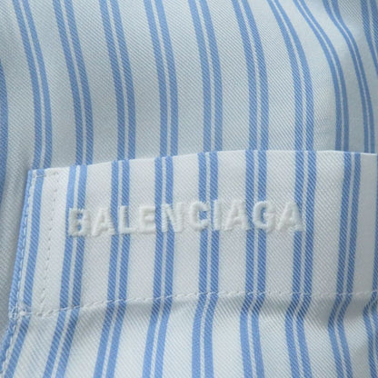 20 Balenciaga 659507 Logo Embroidered Striped Long Sleeve Cupro Shirt