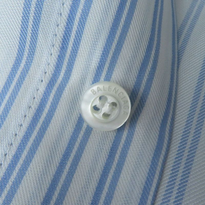 20 Balenciaga 659507 Logo Embroidered Striped Long Sleeve Cupro Shirt