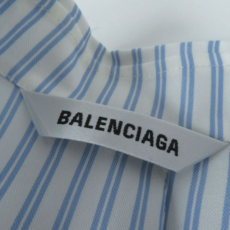 20 Balenciaga 659507 Logo Embroidered Striped Long Sleeve Cupro Shirt