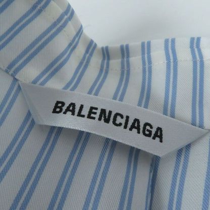 20 Balenciaga 659507 Logo Embroidered Striped Long Sleeve Cupro Shirt