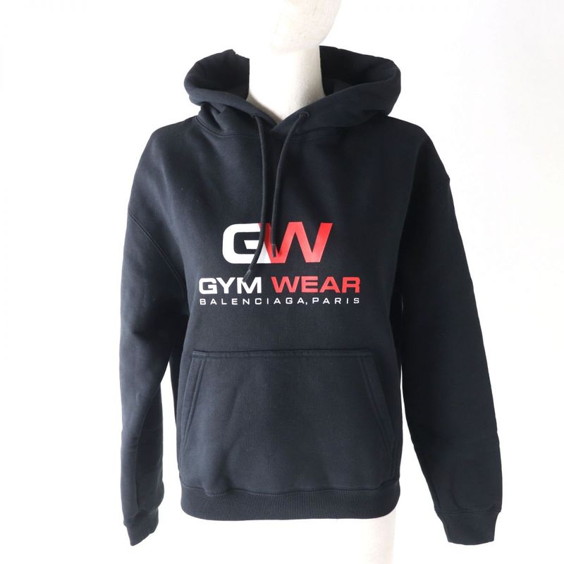 20 Balenciaga 612959 Logo Design Cropped Pullover Hoodie Women's Black