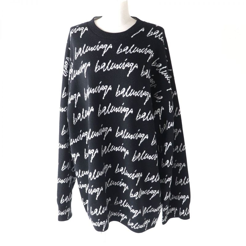 20AW Balenciaga 625984 Scribble Jacquard Logo Oversized Long Sleeve