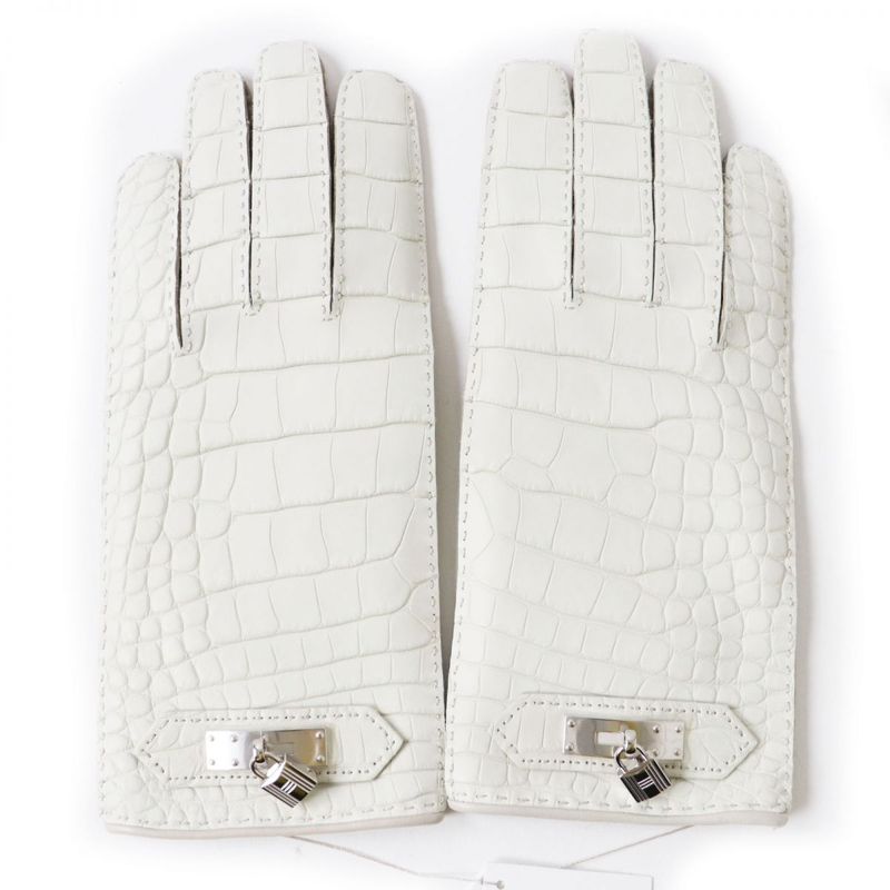 Hermes French Made Hermes 23AW Cadenas Crocodile Leather Gloves/gloves