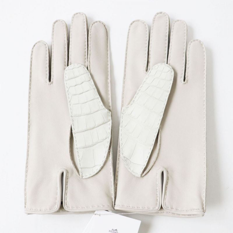 Hermes French Made Hermes 23AW Cadenas Crocodile Leather Gloves/gloves