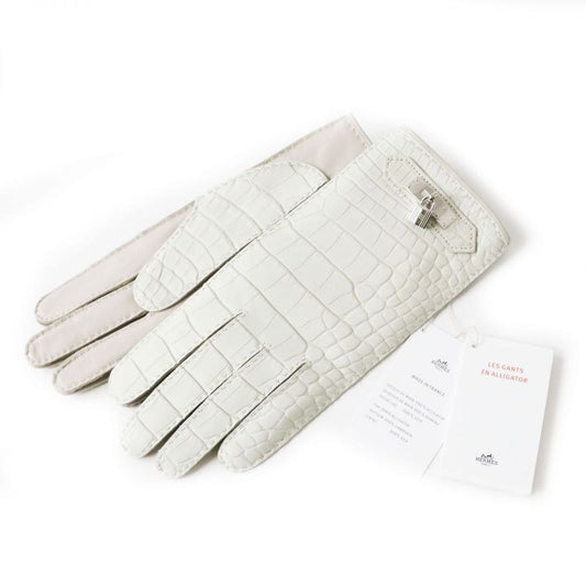 Hermes French Made Hermes 23AW Cadenas Crocodile Leather Gloves/gloves