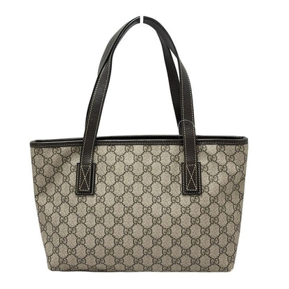 Gucci GG Plus GG Supreme 211138 Gray Beige And Dark Brown Leather