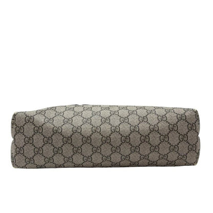 Gucci GG Plus GG Supreme 211138 Gray Beige And Dark Brown Leather