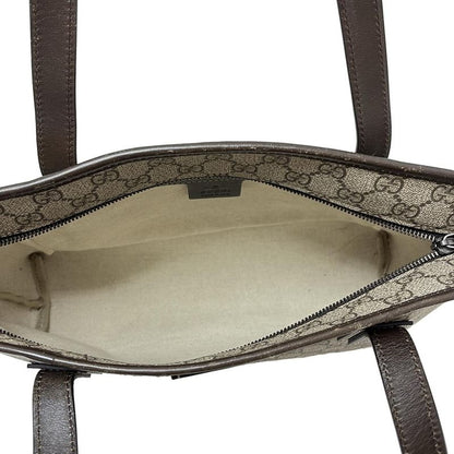 Gucci GG Plus GG Supreme 211138 Gray Beige And Dark Brown Leather