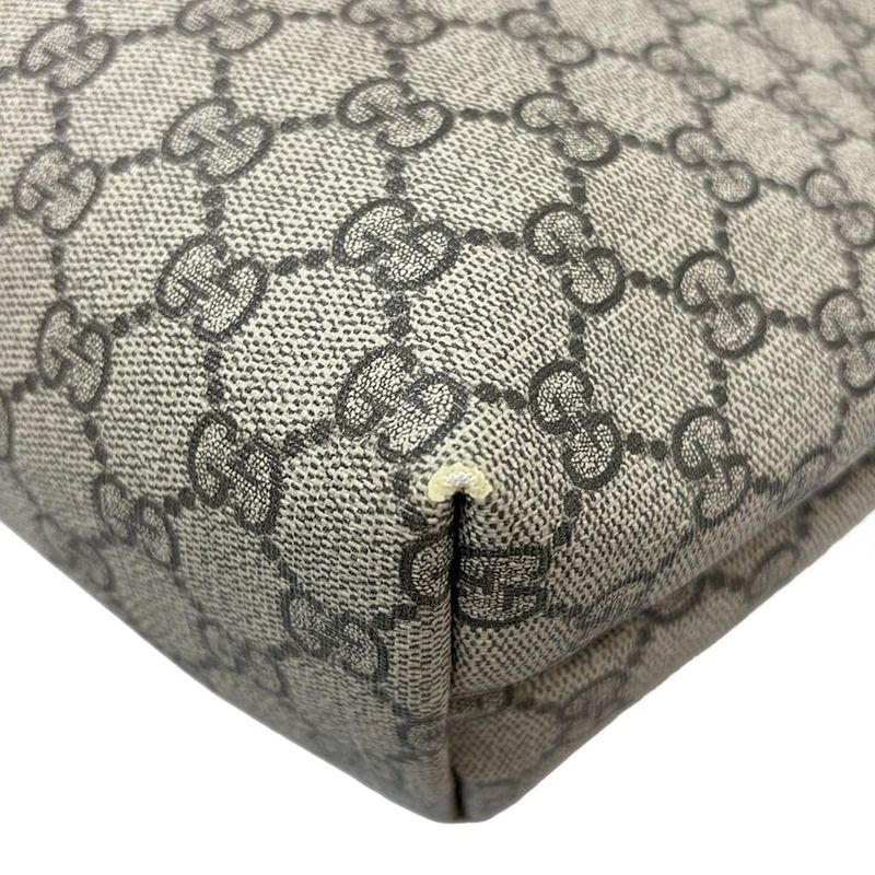 Gucci GG Plus GG Supreme 211138 Gray Beige And Dark Brown Leather
