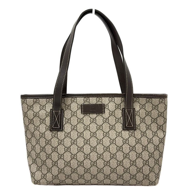 Gucci GG Plus GG Supreme 211138 Gray Beige And Dark Brown Leather
