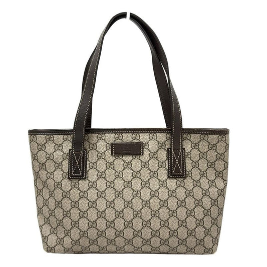 Gucci GG Plus GG Supreme 211138 Gray Beige And Dark Brown Leather