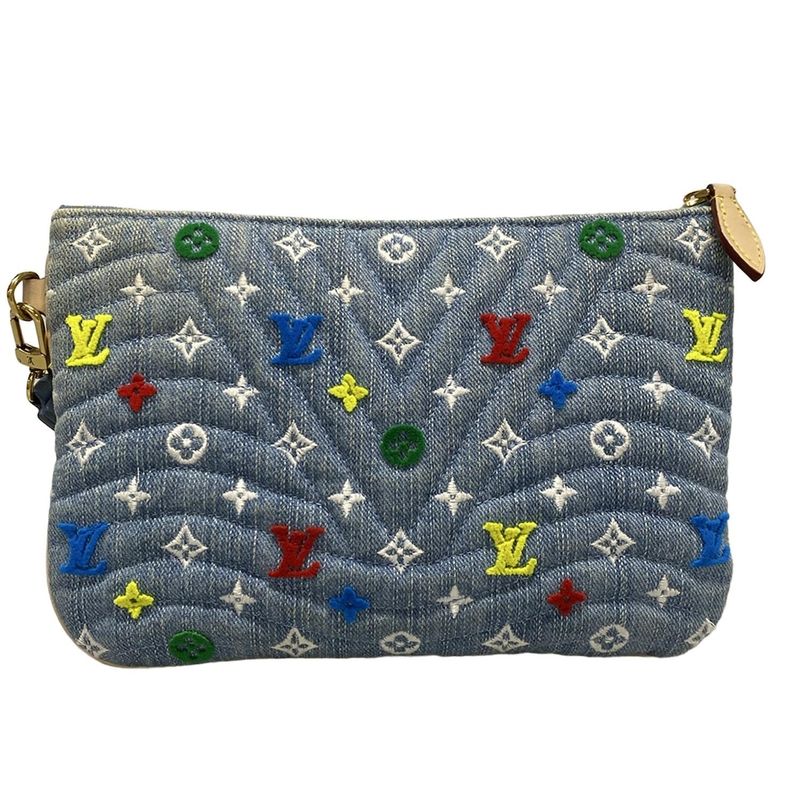 Louis Vuitton New Wave Pochette Zip Clutch Bag M67538 Light Blue