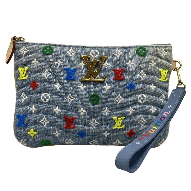 Louis Vuitton New Wave Pochette Zip Clutch Bag M67538 Light Blue
