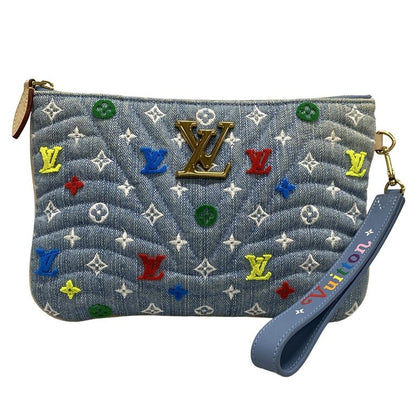 Louis Vuitton New Wave Pochette Zip Clutch Bag M67538 Light Blue