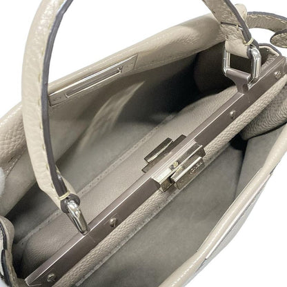 Fendi Handbag Peekaboo Iconic Medium/selleria 8bn290 Grey Beige Leather