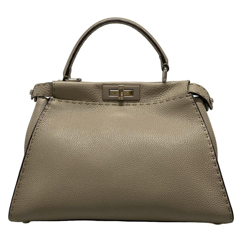 Fendi Handbag Peekaboo Iconic Medium/selleria 8bn290 Grey Beige Leather