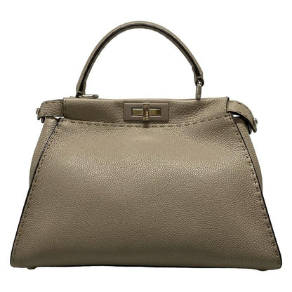 Fendi Handbag Peekaboo Iconic Medium/selleria 8bn290 Grey Beige Leather