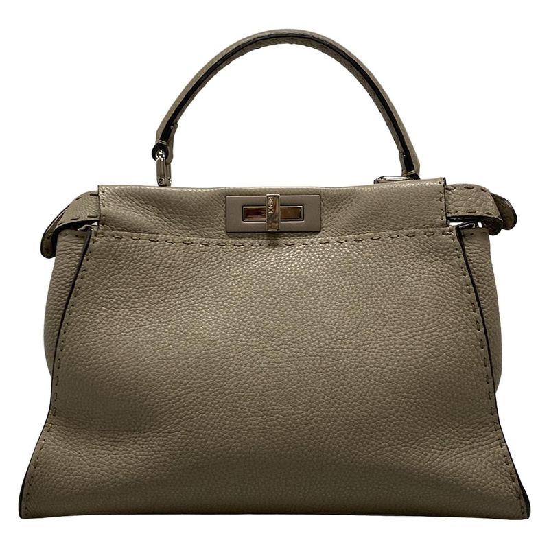 Fendi Handbag Peekaboo Iconic Medium/selleria 8bn290 Grey Beige Leather