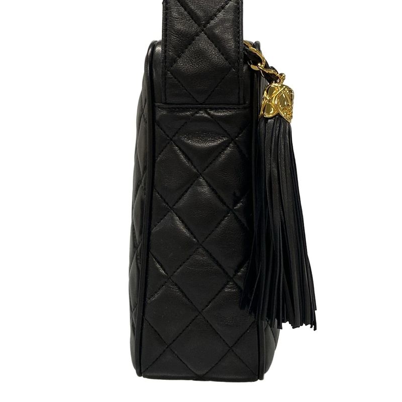 Chanel Shoulder Bag Matelasse Black Gold Hardware / Tassel Lambskin